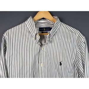 Ralph Lauren Mens Large Custom Fit Striped Button Down Shirt Navy White